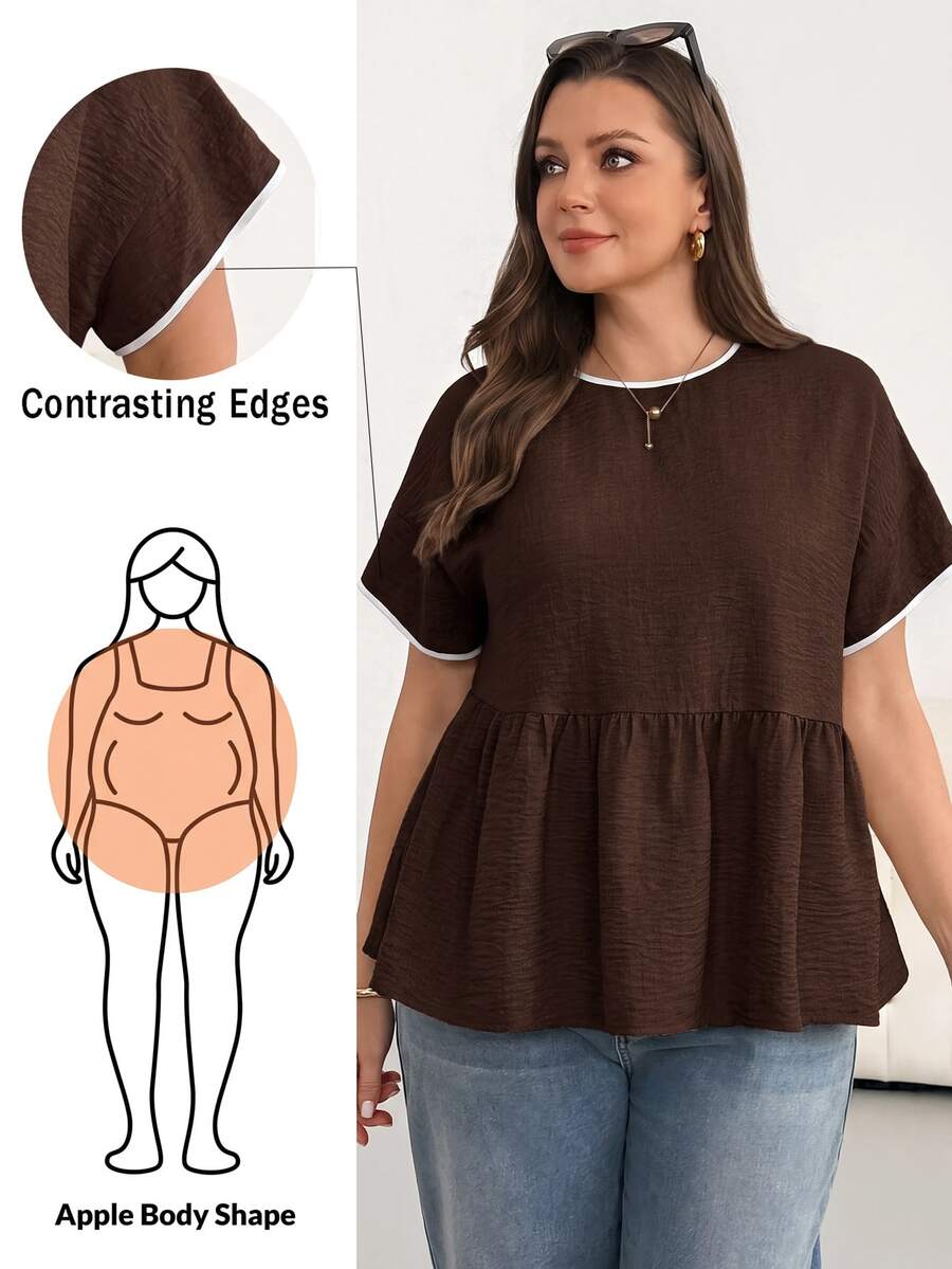 Shapeblank Kemeja Kasual Musim Panas Ukuran Besar dengan Trim Kontras