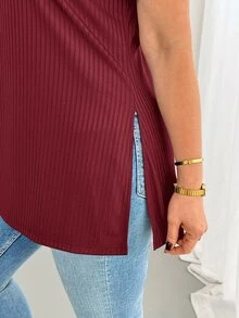 Shapeblank Plus-Size Women's Summer Fashionable Casual High-Elasticity Comfortable V-Neck Short-Sleeved T-Shirt Going Out Tops Casual Daily Red T-Shirt For Women - Burgundy - View 7