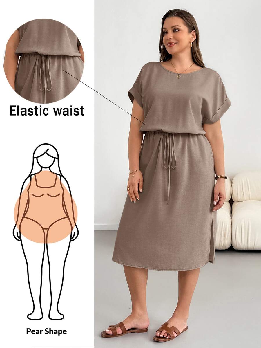 Shapeblank Plus Size Women Solid Color Casual Daily Wear Summer Dress