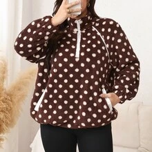 SHEIN LUNE 大尺碼秋冬休閒棕色印花保暖衛衣 秋季正式度假風 - 咖啡棕 - 查看 10