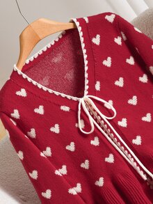 Story & Sage Women's Fashion Jacquard Tie-Up Decor Ribbed Sweater - Red - View 6