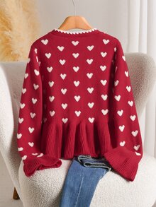 Story & Sage Women's Fashion Jacquard Tie-Up Decor Ribbed Sweater - Red - View 2