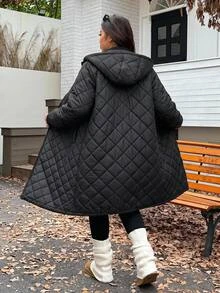 Muchica Jaket Musim Dingin Hangat Tebal Berlapis Panjang untuk Wanita Ukuran Besar - Hitam - View 1