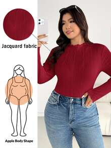 Shapeblank Plus Size Autumn/Winter Casual Solid Textured T-Shirt Fall - Red - View 1