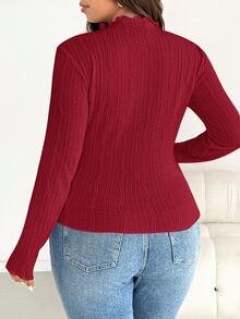 Shapeblank Plus Size Autumn/Winter Casual Solid Textured T-Shirt Fall - Red - View 2