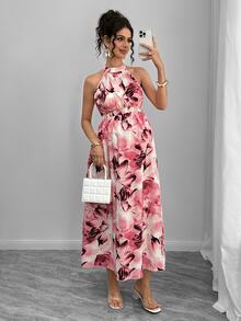 Momance Maternity Dress With Digital Printing, Shirred & Waistline Design - Watermelon Pink - View 7