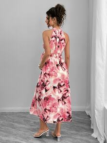 Momance Maternity Dress With Digital Printing, Shirred & Waistline Design - Watermelon Pink - View 3