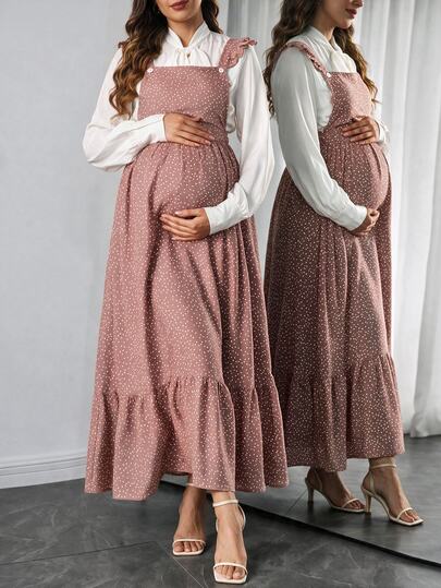 Momance Maternity Casual Polka Dot Print Long Jumper Dress For Autumn