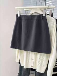 Rosivaux Minimalist Commuter Spring/Summer New Versatile Fashion A-Line Waist Slimming Niche Design Black Bodycon Skirt For Women - Dark Grey - View 5