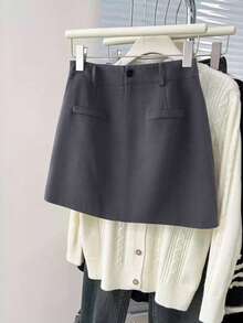 Rosivaux Minimalist Commuter Spring/Summer New Versatile Fashion A-Line Waist Slimming Niche Design Black Bodycon Skirt For Women - Dark Grey - View 7