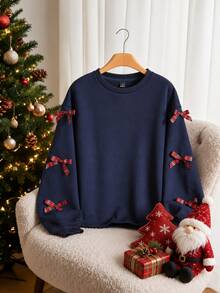 Story & Sage Sweatshirt Lengan Panjang Kasual Wanita dengan Hiasan Pita untuk Sehari-hari - Navy Blue - View 2