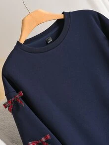 Story & Sage Sweatshirt Lengan Panjang Kasual Wanita dengan Hiasan Pita untuk Sehari-hari - Navy Blue - View 6
