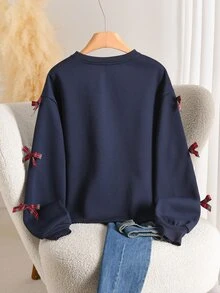 Story & Sage Sweatshirt Lengan Panjang Kasual Wanita dengan Hiasan Pita untuk Sehari-hari - Navy Blue - View 4