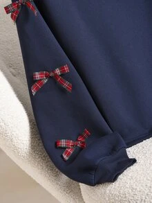 Story & Sage Sweatshirt Lengan Panjang Kasual Wanita dengan Hiasan Pita untuk Sehari-hari - Navy Blue - View 5