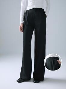 STILLVEA. Solid Slant Pocket Wide Leg Suit Pants,Fall Clothes,Black Pants - Black - View 1