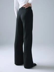 STILLVEA. Solid Slant Pocket Wide Leg Suit Pants,Fall Clothes,Black Pants - Black - View 3