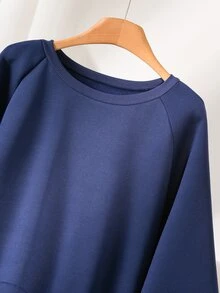 CosyJoli Sweatshirt Kasual Lengan Panjang Leher Bulat Raglan Motif Kotak-kotak Patchwork Ukuran Besar untuk Wanita, Cocok untuk Natal. - Hitam - View 7