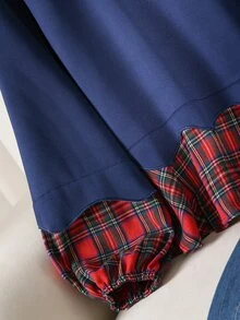CosyJoli Sweatshirt Kasual Lengan Panjang Leher Bulat Raglan Motif Kotak-kotak Patchwork Ukuran Besar untuk Wanita, Cocok untuk Natal. - Hitam - View 6