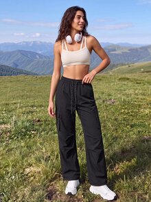 Exploreva Exploreva Women's Outdoor Drawstring Cargo Pants - Black - View 4