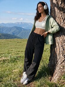 Exploreva Exploreva Women's Outdoor Drawstring Cargo Pants - Black - View 5