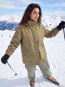 Exploreva Women's Minimalist Zipper Pocket Long Sleeve Outdoor Softshell Jacket - Khaki - View 2