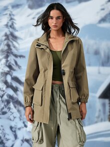 Exploreva Women's Minimalist Zipper Pocket Long Sleeve Outdoor Softshell Jacket - Khaki - View 5