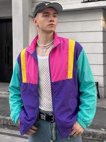AXEPEAK Men's Woven Fashion Casual Loose Patchwork Open Front Jacket - Multicolor - View 6