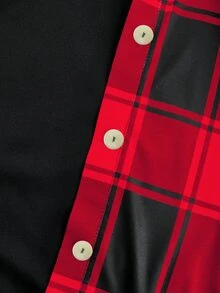 EMERY ROSE AB 拼接翻领假两格短袖 T 恤新年衣服图案 T 恤女式上衣 - 紅色 - 查看 6