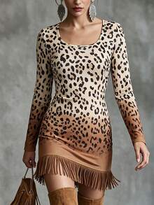 Omancia Gaun Berumbai Motif Leopard - MultiWarna - View 3