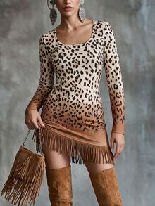Omancia Gaun Berumbai Motif Leopard - MultiWarna - View 5