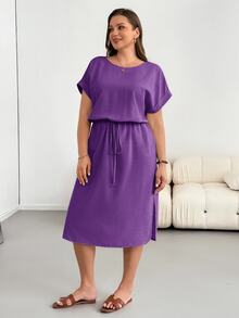 Shapeblank Plus-Size Women's Summer Fashionable Casual Loose Comfortable Everyday Slimming Midi Dress - Purple - View 4