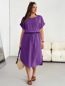 Shapeblank Plus-Size Women's Summer Fashionable Casual Loose Comfortable Everyday Slimming Midi Dress - Purple - View 7