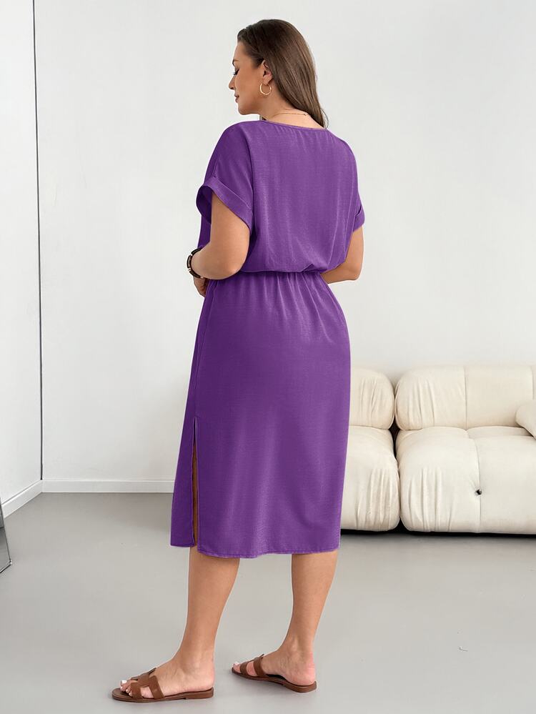 Shapeblank Plus-Size Women's Summer Fashionable Casual Loose Comfortable Everyday Slimming Midi Dress - Purple - View 2