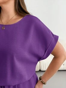 Shapeblank Plus-Size Women's Summer Fashionable Casual Loose Comfortable Everyday Slimming Midi Dress - Purple - View 6