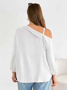 Shapeblank Plus Size Women's Solid Color Casual Versatile Daily Wear Shirt Fall - White - View 2