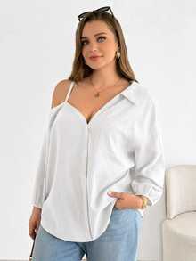 Shapeblank Plus Size Women's Solid Color Casual Versatile Daily Wear Shirt Fall - White - View 3