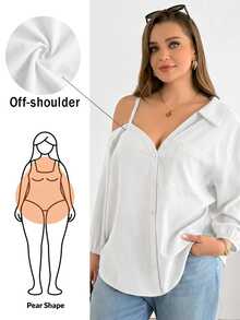 Shapeblank Plus Size Women's Solid Color Casual Versatile Daily Wear Shirt Fall - White - View 1