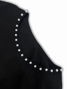GlowEve CURVE Plus Size Women's Faux Pearl Decor Long Sleeve Blouse And Skirt Elegant Set Fall - Black - View 5