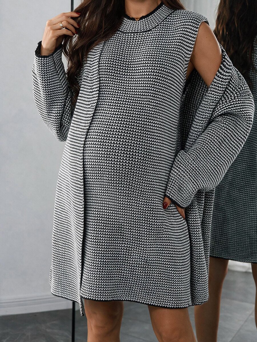 Momance Maternity Casual Round Neck Sweater Dress And Cardigan Set, Autumn/Winter - Multicolor - View 1
