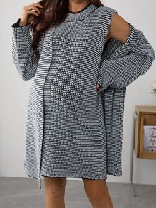 Momance Maternity Casual Round Neck Sweater Dress And Cardigan Set, Autumn/Winter - Multicolor - View 2