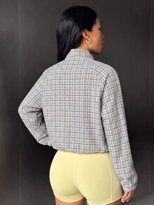 SHEIN Sovereign Charm 女款格紋插肩袖拉鍊休閒運動夾克 - 彩色 - 查看 2