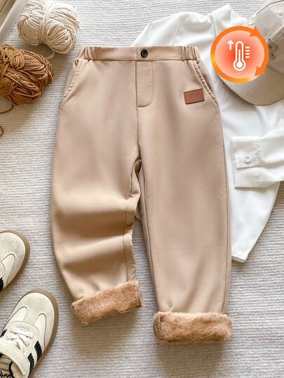 PrepCrw Young Boys Casual Plain Straight Fit Fleece Lined Pants For School, Garden, Birthday, Fall, Halloween, Christmas, Thanksgiving, Autumn Winter