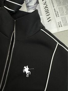 Resyla Women's Casual Streetwear Athleisure Vacation Horse Print Color Block Black And White Striped Collar Zip Up Hoodie Set Gym Travel Winter - Black - View 3
