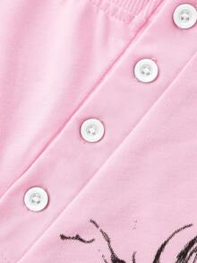 ROMWE MEN Street Life Button Decor Cartoon Character Print Loose Long Sleeve T-Shirt - Pink - View 6