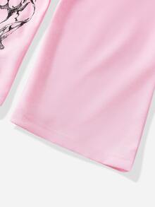 ROMWE MEN Street Life Button Decor Cartoon Character Print Loose Long Sleeve T-Shirt - Pink - View 5