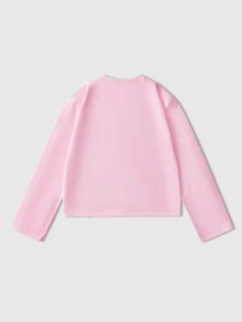 ROMWE MEN Street Life Button Decor Cartoon Character Print Loose Long Sleeve T-Shirt - Pink - View 2