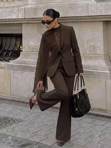 Aloruh Women's Fashion Commuter Blazer & Pants Suit Set,Office - Brown - View 2