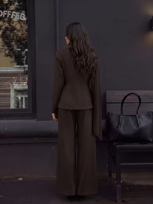 Aloruh Women's Fashion Commuter Blazer & Pants Suit Set,Office - Brown - View 3