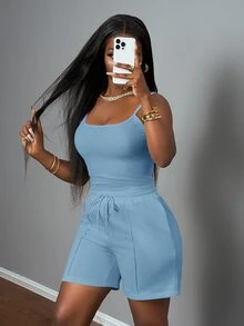 Slaydiva Women Two Pieces Outfits For Daily Wear - Blue - View 4