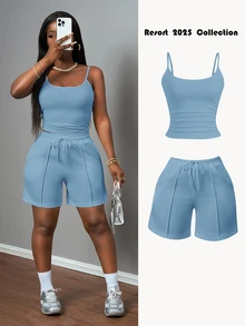 Slaydiva Women Two Pieces Outfits For Daily Wear - Blue - View 10